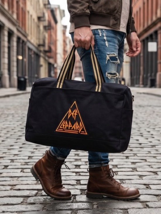 Other - RARE DEF LEPARD Canvas Black Weekend Duffel Bag with Striped Handles